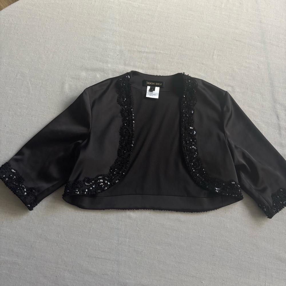 Tadashi Shoji Black Sequin Trim Bolero Jacket Size 8